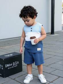 SHEIN Young BoyCasual Outdoor Color Block Sleeveless Set, Getaway, Holiday, Travel, Relax, Sunbathing, Summer - Multicolor - View 8