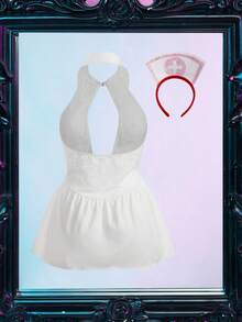 SHEIN Plus Size Sexy Lingerie Set (Dress & Nurse Hat, 2pcs) Floral Lace Costume