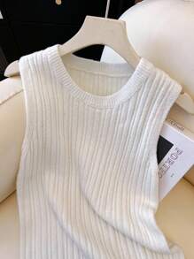 Chiquease Áo hai dây cổ tròn thời trang tối giản, vừa vặn dành cho nữ, đa năng khi đi làm - trắng - Xem 5