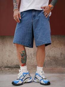 DAZY Summer Men's Solid Color Pocket Loose Fit Wide Leg Denim Shorts