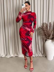 Lavishia Women's Mesh Printed Elastic Knit Dress - Multicolor - View 10