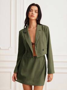 GENKIRA 2pcs/Set Women Solid Color Corduroy Mini Skirt Fall Cloth For Women - Army Green - View 6