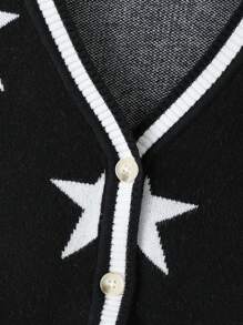 SHEIN Áo khoác len dệt kim Jacquard họa tiết thời trang cho bé gái tuổi mới lớn - màu đen - Xem 3