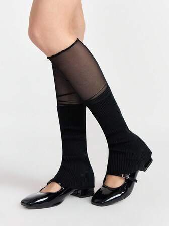 1 Paar gestrickte Patchwork-Beinwärmer im Ballett-Stil, Y2K-Spitzen-Rüschen-Geschenwärmeer, vielseitige Beinwärmern im Preppy-Style