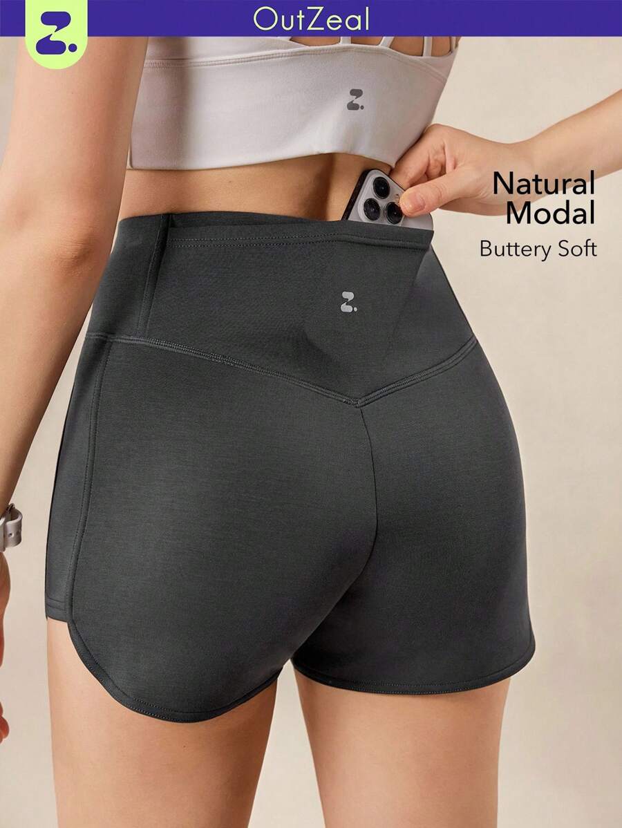 OutZeal Women Modal Stretch Back Pockets Sports Shorts Yoga Gym Workout - Dark Grey - View 1