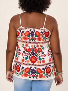 SHEIN LUNE Débardeur ample décontracté à imprimé de plantes tropicales pour femmes grandes tailles, pour tenue de vacances, de voyages, d'aéroport - Multicolore - Voir 2
