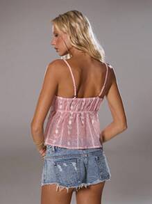 TRNVIE Camiseta de tirantes con bordado de pompones, de tela de gasa jacquard, para primavera/verano - Rosa - Ver 2