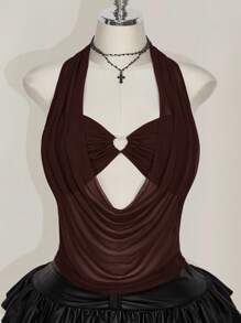 SHEIN ICON 加大码女式纯色 Y2K 节日性感外出网眼露背镂空心形水钻装饰背心