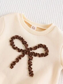 Cozy Pixies 2件套女婴蝴蝶装饰圆领蝙蝠袖套头衫和松紧腰裤套装 - 棕色 - 查看 5