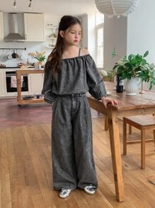 Hapijoa 秋季女童牛仔服装套装 - 灰色 - 查看 4