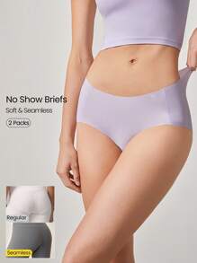 GLOWMODE 2 Packs Lightweight Breathable Sweat-Wicking Mid-Waist Full Coverage Seamless No-Show Underwear Daily Workout - Mauve Purple - View 1