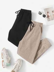 SHEIN Cottnline Quần nỉ trơn màu đơn giản có dây rút - Nhiều màu - Xem 6