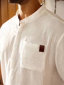 Manfinity Homme Plus Size Men's Solid Color Pocket Button Summer Casual Short Sleeve Polo Shirt - White - View 2