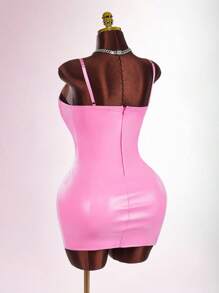 Amplova 金属链条装饰粉色 PU 抹胸紧身迷你连衣裙