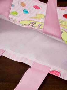 HARRY POTTER X SHEIN 1个神奇的比比怪味豆图案帆布手提袋，超大容量，适合通勤、购物、休闲、旅行，也适合女性、学生、圣诞节等场合，是绝佳的圣诞礼物之选，也是理想的送礼佳品。 - 粉色 - 查看 6