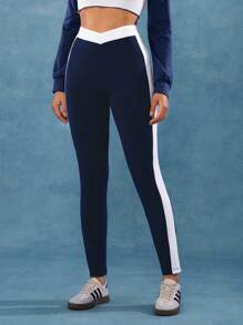 Hanevo سراويل ليغينغز نسائية ذات خصر مرتفع بألوان متباينة ، متعددة الاستخدامات و أنيقة