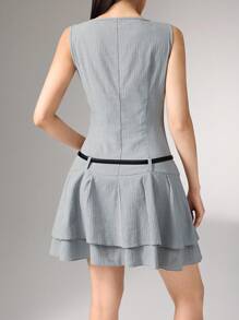 Heiryn Women Summer Casual Solid Color Sleeveless Mini Dress Tiered Dress Korean Style Back To School School Dress  Fall Clothes For Women Korean Style - Green - View 4