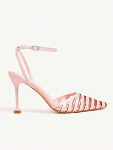 CUCCOO CHICEST 女士尖头镂空设计细高跟鞋，优雅性感时尚通勤浅粉色仿皮高跟鞋一脚蹬浅口鞋，适合下午茶、约会、派对、工作场所，用途广泛 - 粉色 - 查看 8