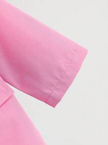 SHEIN Playful Pals 女婴三件套 - 玫瑰粉色长袖翻领休闲西装外套、黑色背心和黑色修身短裤，优雅时尚，适合春秋季日常穿着、拍照和秋冬季旅行。 - 玫紅色 - 查看 5