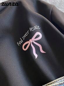 少女休闲百搭度假卫衣，黑色宽松半拉链卫衣，适合秋冬季穿着 - 黑色 - 查看 5