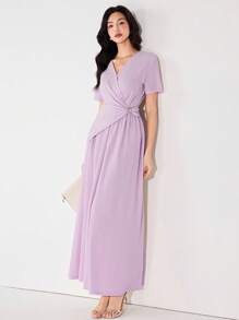 Heiryn Women's Elegant Solid Color Maxi Wrap Dress - Mauve Purple - View 3