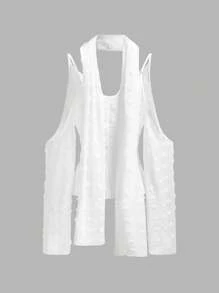 Glamine 2025 Élégant et Blouse texturée à col roulé sans manches Vêtements d'automne pour femmes Retour à l'école - Blanc - Voir 4