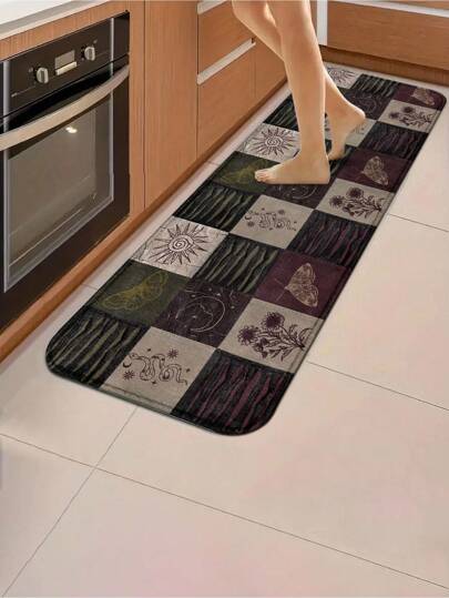 Goth 1 pièce Tapis de cuisine à imprimé papillon - Tapis de sol bohème antidérapant avec design soleil et vague, tapis anti-fatigue lavable pour l'évier, la zone de la cuisinière, les articles de décoration bohème pour la cuisine, la décoration d'intérieur