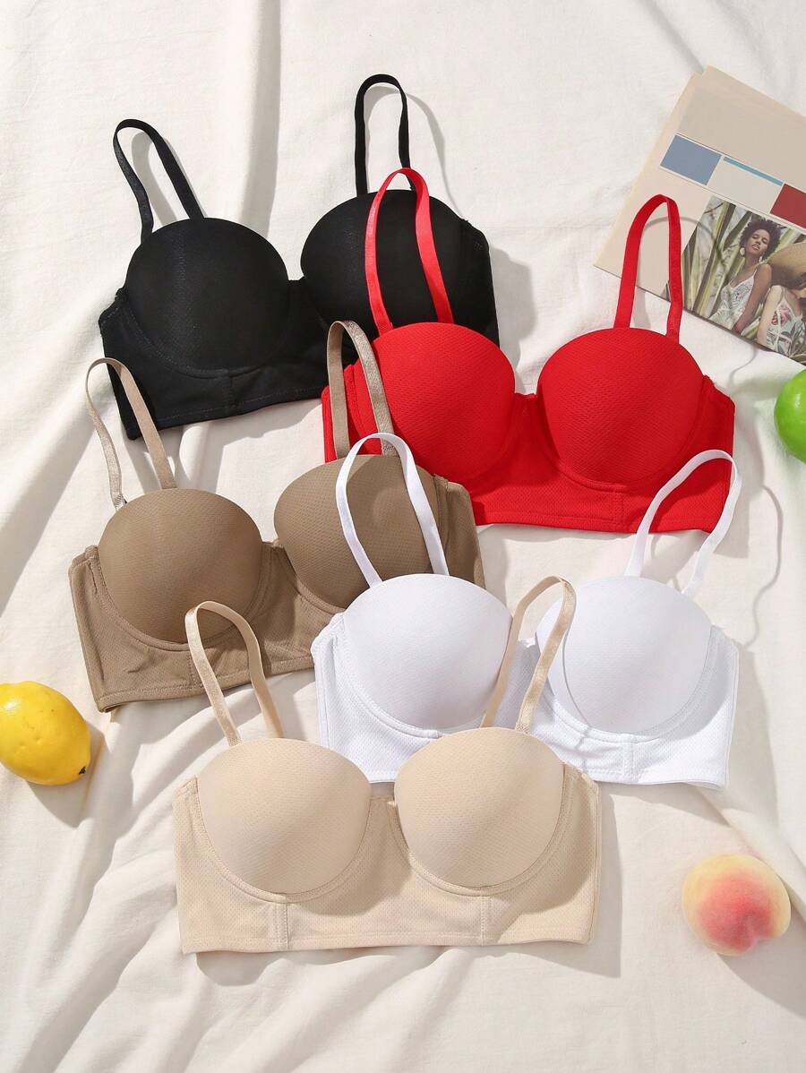 SHEIN 5pcs/Set Romantic Sexy Strapless Tube Tops With Non-Slip Design, Includes Regular Shoulder Strap - Multicolor - View 1