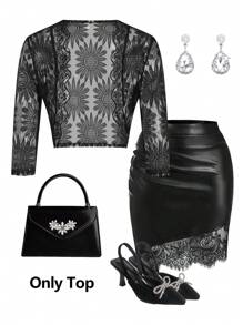 Ellevyn Women's Sheer Lace Lightweight Bolero Jacket, Sexy See-Through Black Cardigan, Suitable For Summer & Autumn Business Casual Woman Going Out Top Old Money Style Women Fall Women Teacher For Women Going Out Tops Women Crop Tops Women Country Concert Office For Women Lace Top Fall Old Money Style Women Lace Top