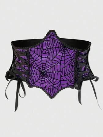 Grunge Punk 1 pieza Accesorio de vestido con cinturón de estilo gótico oscuro con telaraña morada para mujer, versátil para uso diario y Halloween