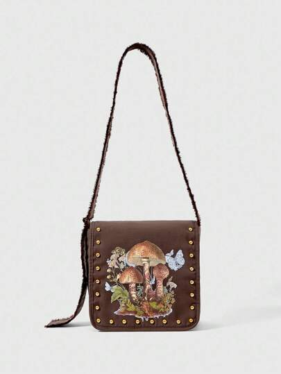 Fairycore Women's Casual Fashion Mushroom Pattern Brown Animal Shoulder Bag