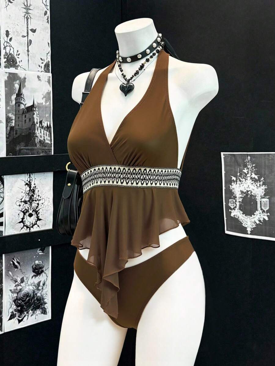 EgrlEra Áo bikini dây hở vai gợi cảm Boho DivaQ dành cho nữ - Cà phê nâu - Xem 1