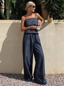 DAZY 女式宽松牛仔连体裤，夏季 - 藍色 - 查看 6