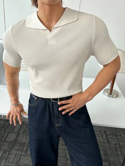 ESTAVOR Men's Casual Fashionable Knitted Short Sleeve Shirt, Suitable For Summer