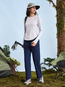 In My Nature Women's Elastic Waist Zippered Pocket Loose Casual Hiking Pants - Navy Blue - View 6