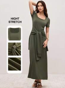 Modelyn Casual Minimalist Sexy 2 In 1 Women Long Dress,Women Summer Clothes - Army Green - View 1