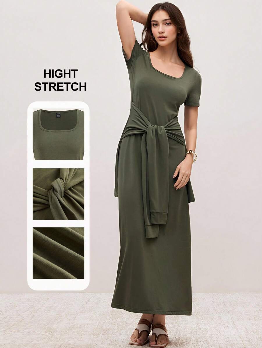 Modelyn Casual Minimalist Sexy 2 In 1 Women Long Dress,Women Summer Clothes - Army Green - View 1