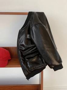 SHEIN Young Boys' Black Casual Thick Thermal Lined Padded Jacket, Versatile For Back To School Season, Autumn/Winter Fall - Black - View 8