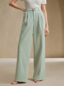 Anewsta 女士重工烫金刺绣轻盈优雅时尚绿色西装裤 - 薄荷綠 - 查看 4