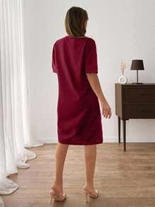 EURMUSE Women Rhinestone Embroidery Detailed Mini Sweat Dress - Burgundy - View 2