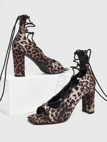 CUCCOO SZL Giày sandal dự tiệc mũi vuông đế dày họa tiết da báo thời trang tối giản thoải mái cho nữ có dây kéo phía sau - màu đen - Xem 7