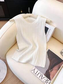 Chiquease Áo hai dây cổ tròn thời trang tối giản, vừa vặn dành cho nữ, đa năng khi đi làm - trắng - Xem 4