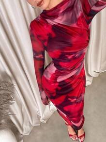 Lavishia Women's Mesh Printed Elastic Knit Dress - Multicolor - View 7