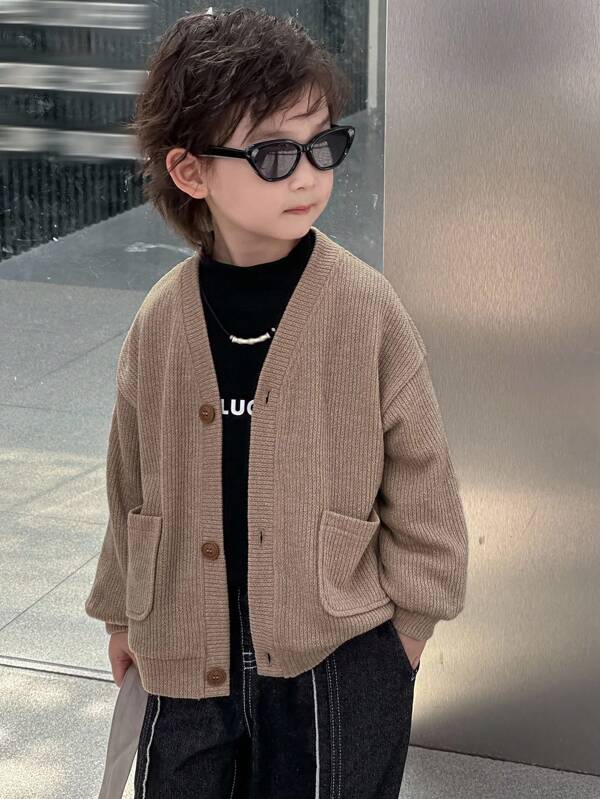 Dazy Kids Toddler Boys' Loose V-Neck Cardigan Jacket, Casual Textured Fabric, Autumn