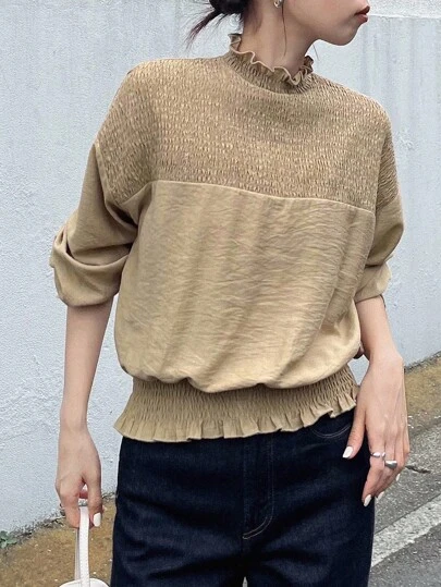 FRIFUL 女式休闲纯色宽松立领长袖衬衫秋季