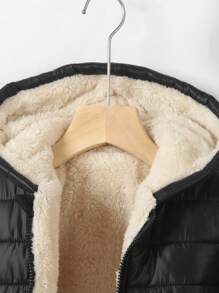 SHEIN Elladie kids Abrigo acolchado con capucha y cremallera forrado de felpa para niñas, temporada de vuelta al colegio - Multicolor - Ver 4