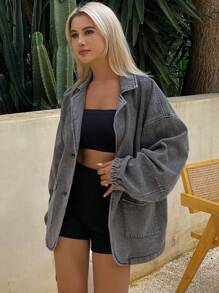 DAZY 女式翻领长袖大口袋牛仔夹克