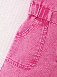 SHEIN Baby Girls' Fashionable Soft Washed Sleeveless Jumpsuit Shorts, Casual Vacation Street , Pink, Lightweight Summer - Pink - View 6