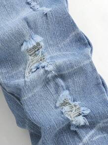 SHEIN Quần jean skinny cạp chun, kiểu dáng vintage đơn giản cho bé trai, màu xanh denim bạc màu, họa tiết râu mèo, gợn sóng, sờn rách, thích hợp cho mùa thu/đông, đi học và phong cách đường phố. - Rửa nhẹ - Xem 4