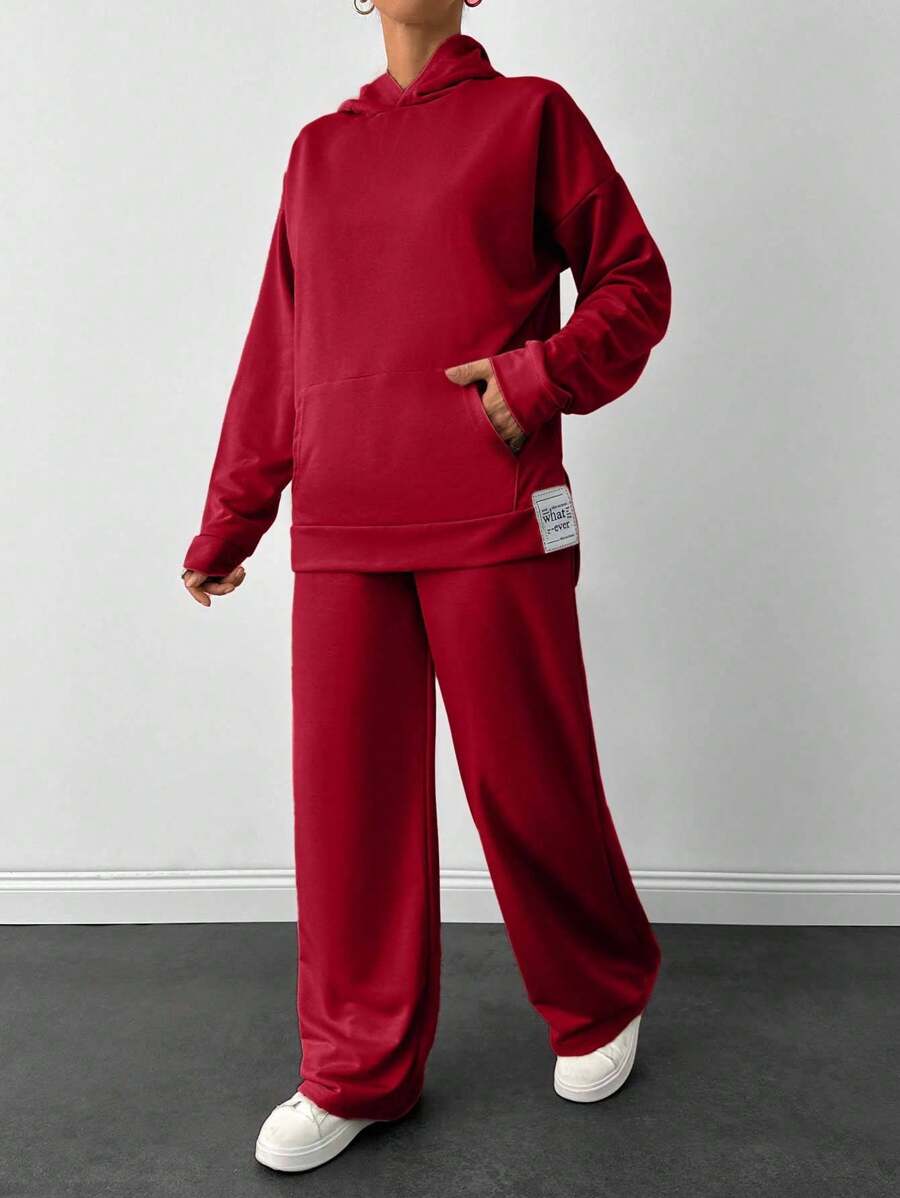 EURMUSE Light Grey Two Thread Sweatshirt And Sweatpant With Label Detail - Red - View 1